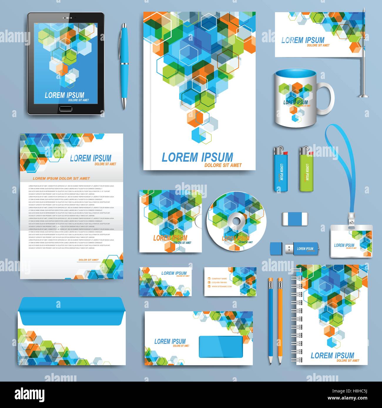 Set of vector corporate identity template. Modern business stationery mock-up design Stock Vector