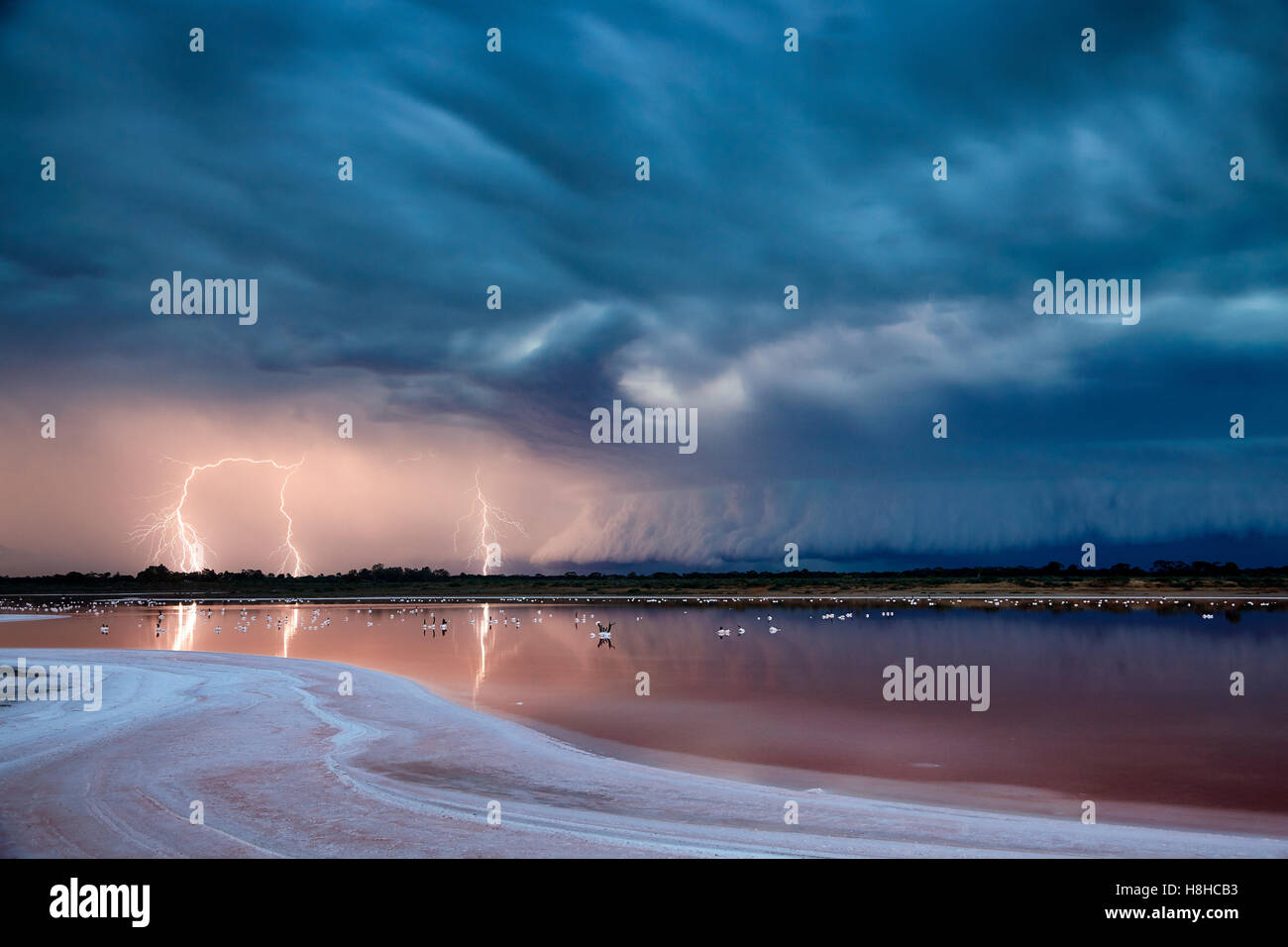 Violent electrical storm approaches Mildura, Victoria, Australia. Stock Photo