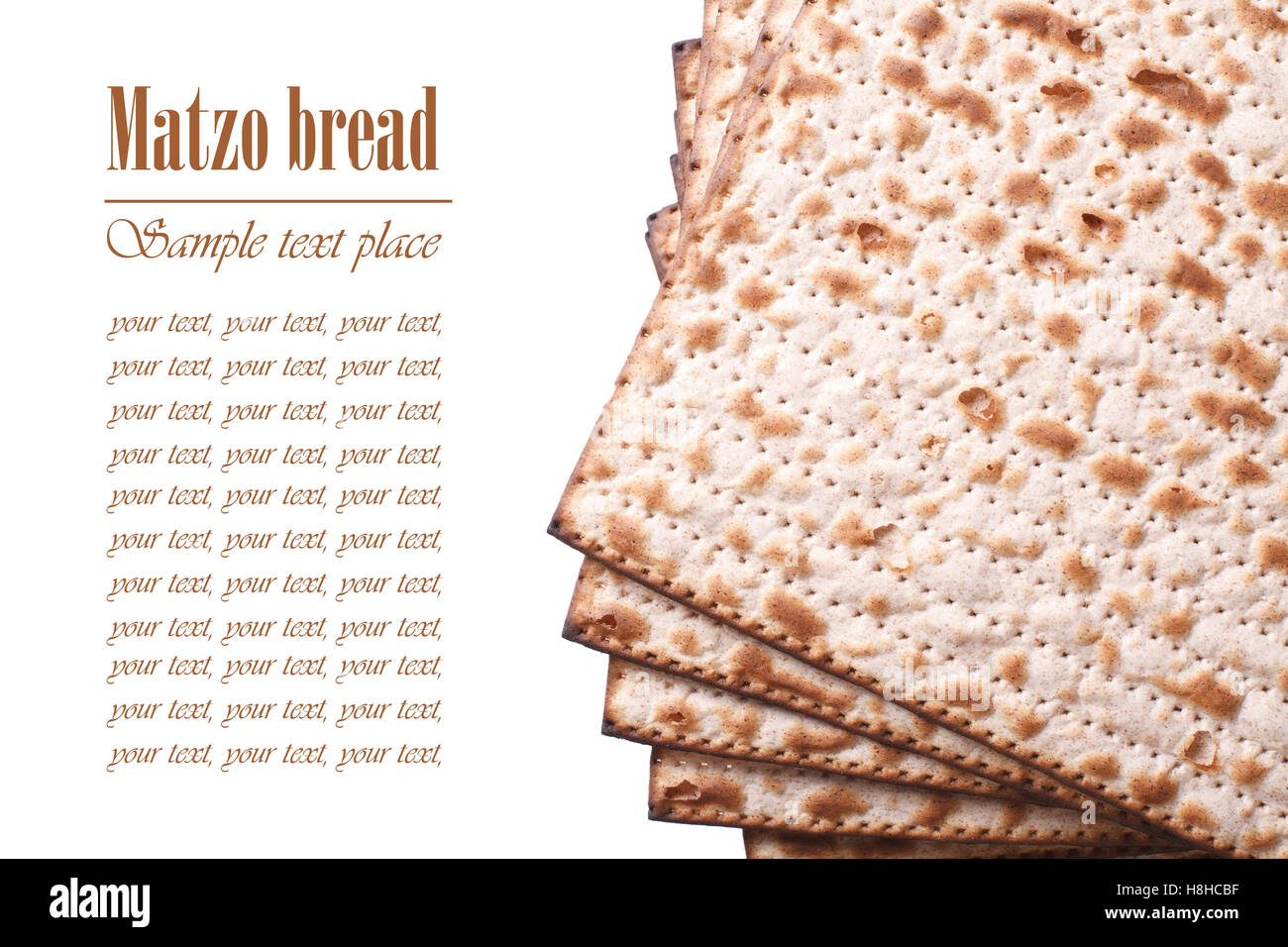 Pile of Jewish matzo Flatbread isolated on white background, horizontal