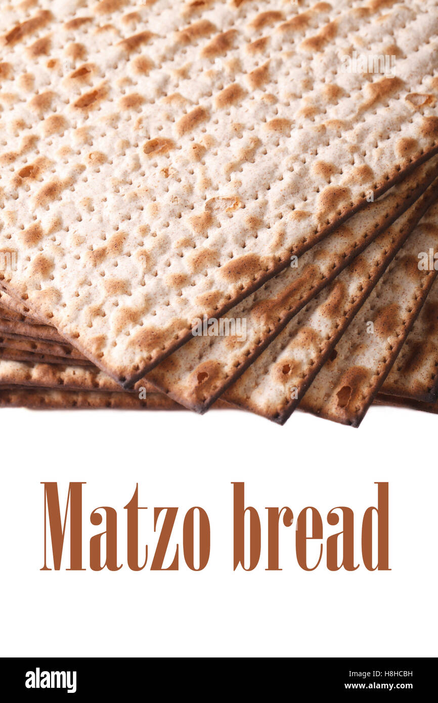 Pile of Jewish matzo Flatbread isolated on white background, vertical