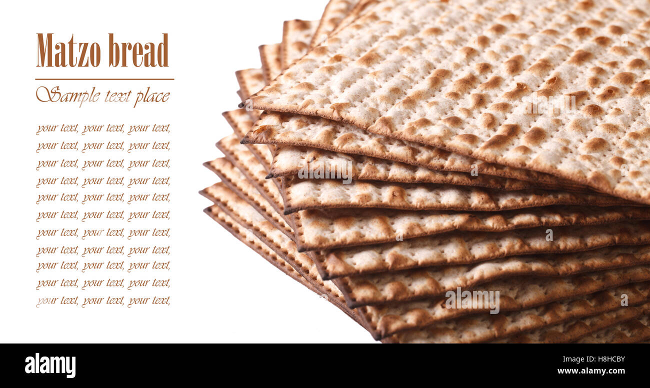 Pile of Jewish Matza Flatbread macro isolated on white background