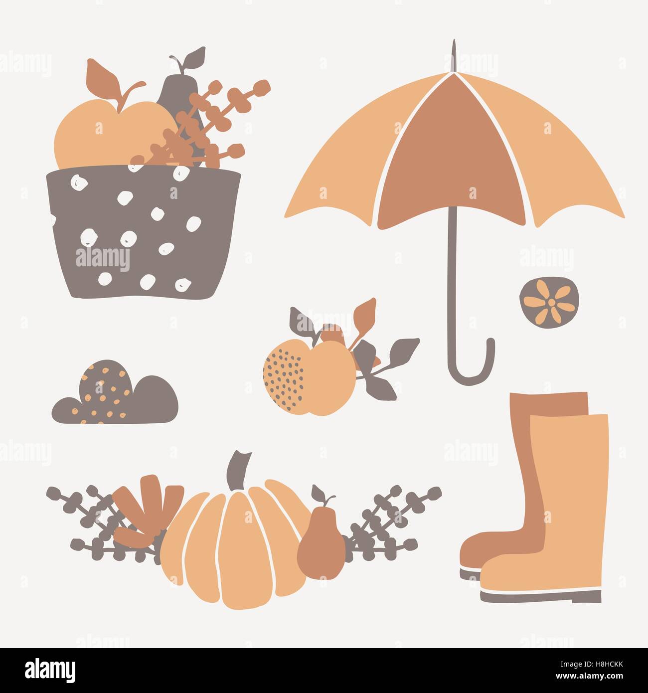A set of autumn design elements isolated on cream background. Pumpkin ...