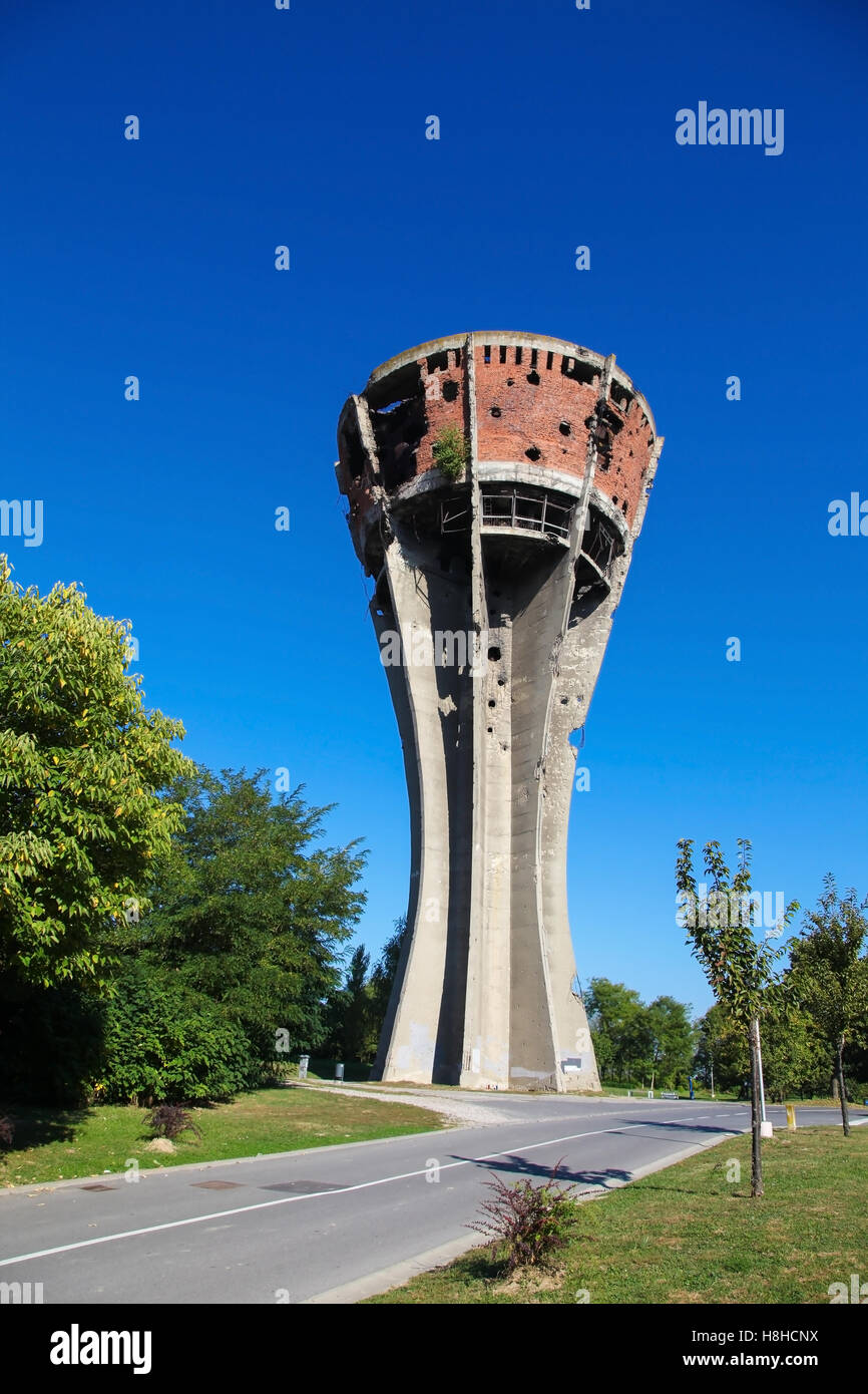 Water Tower in Vukovar, Croatia. During the Battle of Vukovar in 1991, the Water Tower was one of the most frequent targets of a Stock Photo