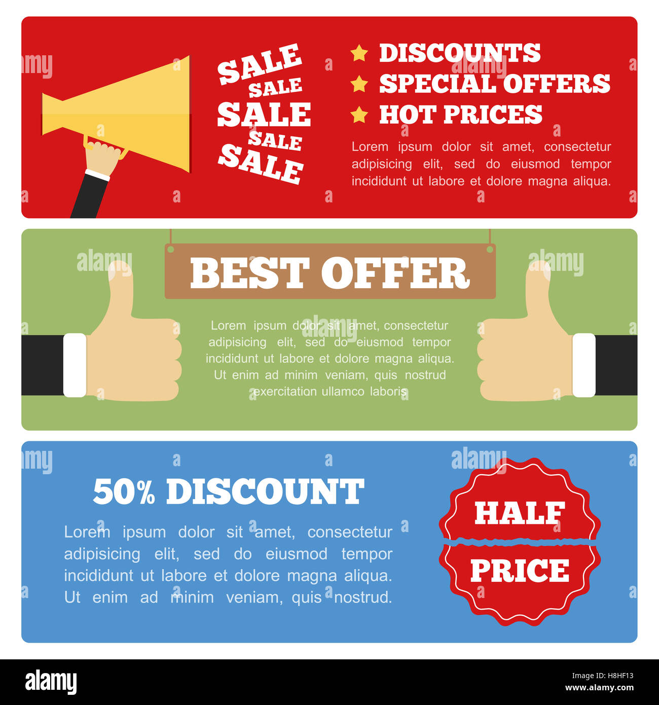 Best Offer Half Price And Sale Banners Flat Design Stock Photo