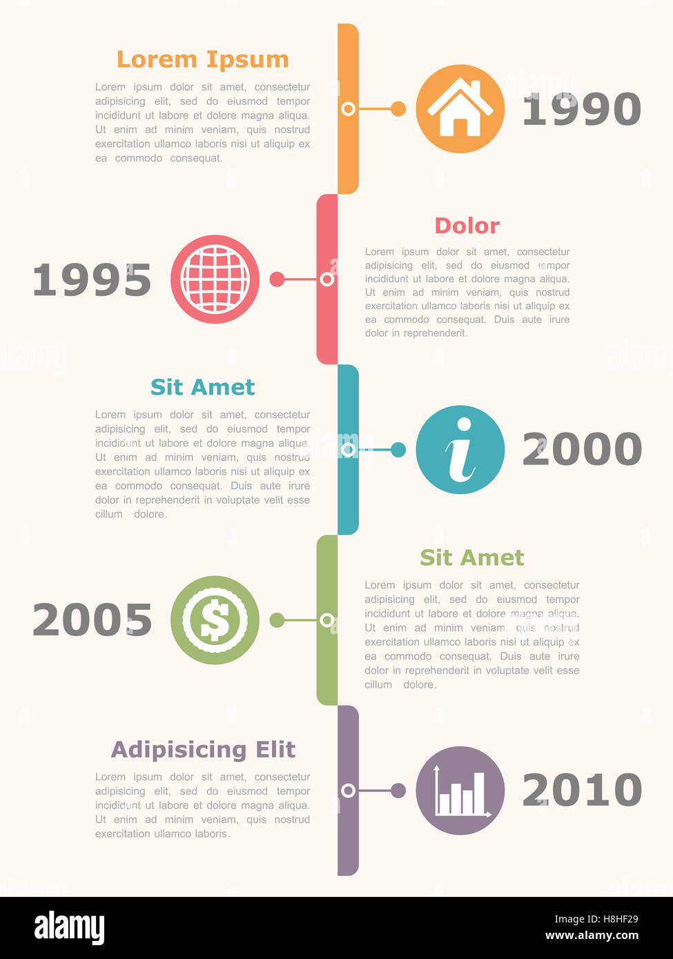 vertical timeline infographics design template with icons dates and