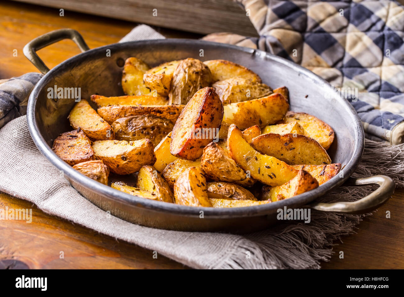 Potato. Roasted potatoes. American potatoes with salt pepper and cumin