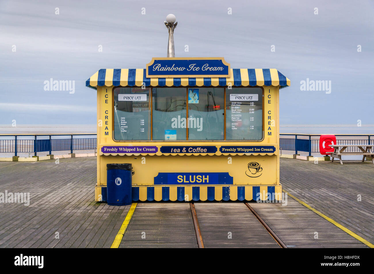 Ice cream shop at the end of Southport pier in Merseyside. Stock Photo