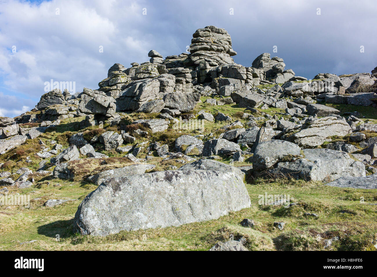 Granite rock outcrop on Hound Tor, Dartmoor National Park. Devon, UK ...