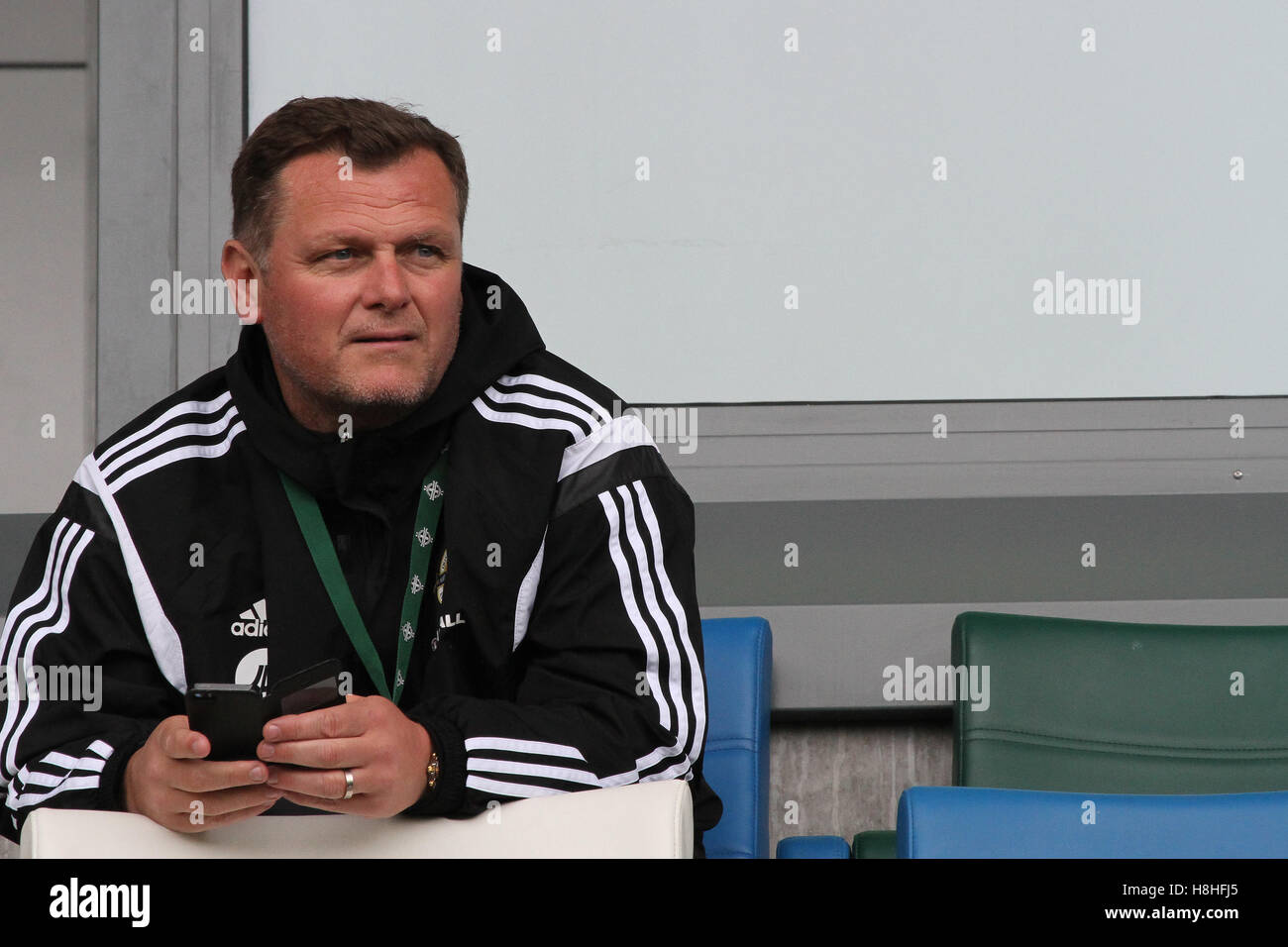 Windsor Park, Belfast. 26th May 2016. Northern Ireland U21 manager, and IFA Elite Performance Director, Jim Magilton at the full senior squad training session as Northern Ireland prepared for their international friendly against Belarus the next day. Stock Photo