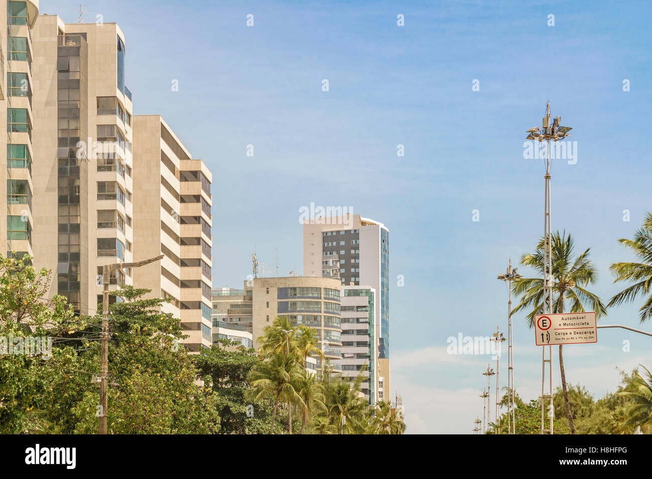 RECIFE, BRAZIL, JANUARY - 2016 - Low angle view of modern buildings against blue sky in Recife city, Brazil Stock Photo