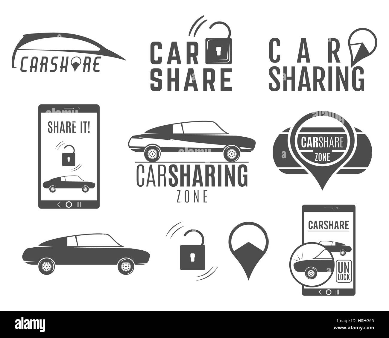 Car share logo designs set. Car Sharing concepts. Collective usage of