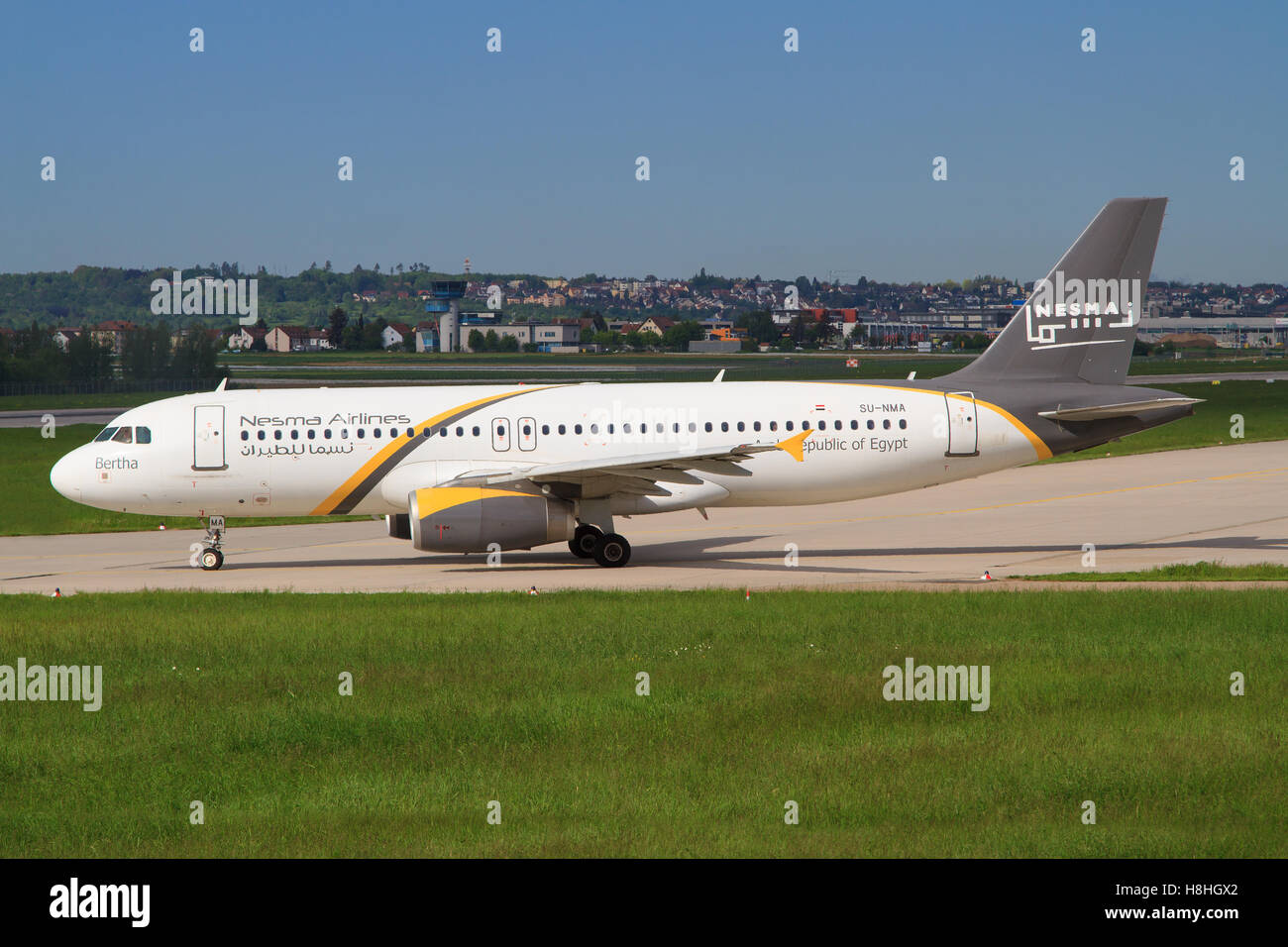 Stuttgart/Germany Mai 19, 2014:Airbus A320 from Nesma at Stuttgart Airport. Stock Photo