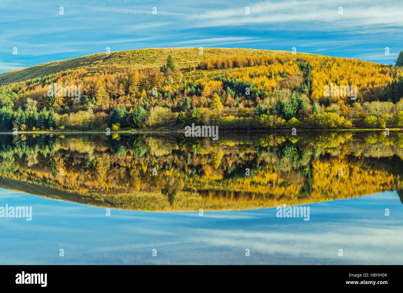 Reflections in the Pontsticill Reservoir in the Brecon Beacons National Park, south Wales Stock Photo