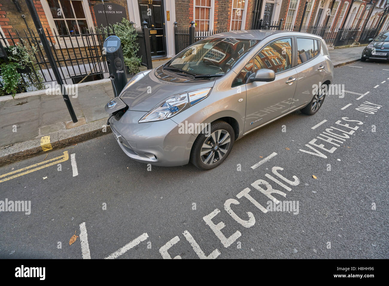 Electric Car Parking,  London.  Nissan Leaf Stock Photo