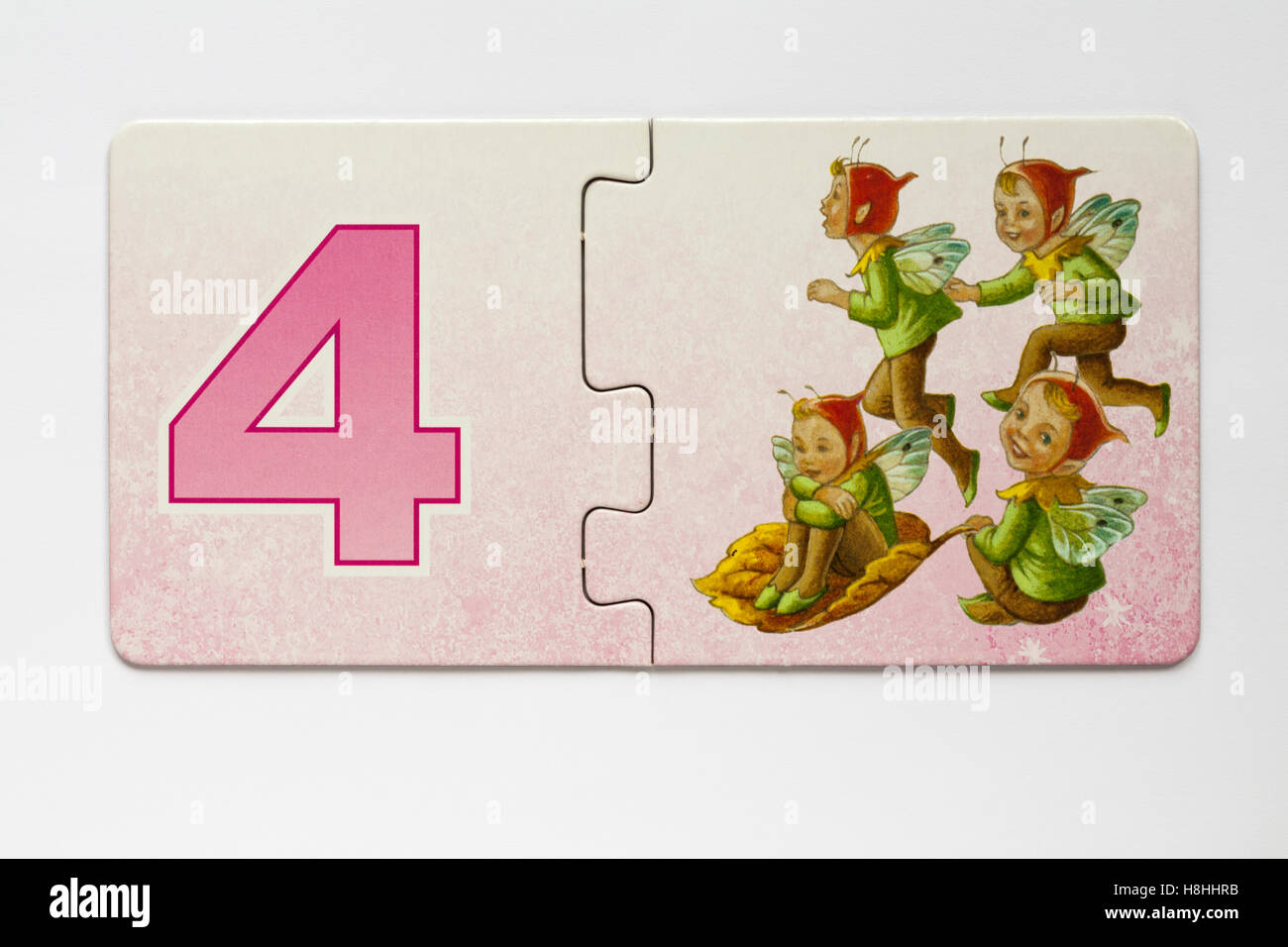 Shirley Barber's Fairies Number Match jigsaw puzzle pieces - Number 4 Stock Photo