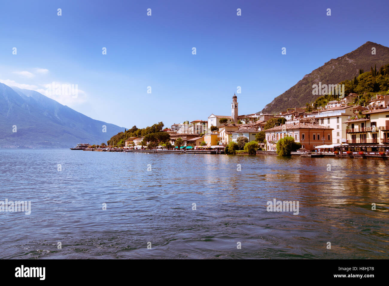 Limone sul Garda is a town in Lombardy (northern Italy), on the shore of Lake Garda. Stock Photo