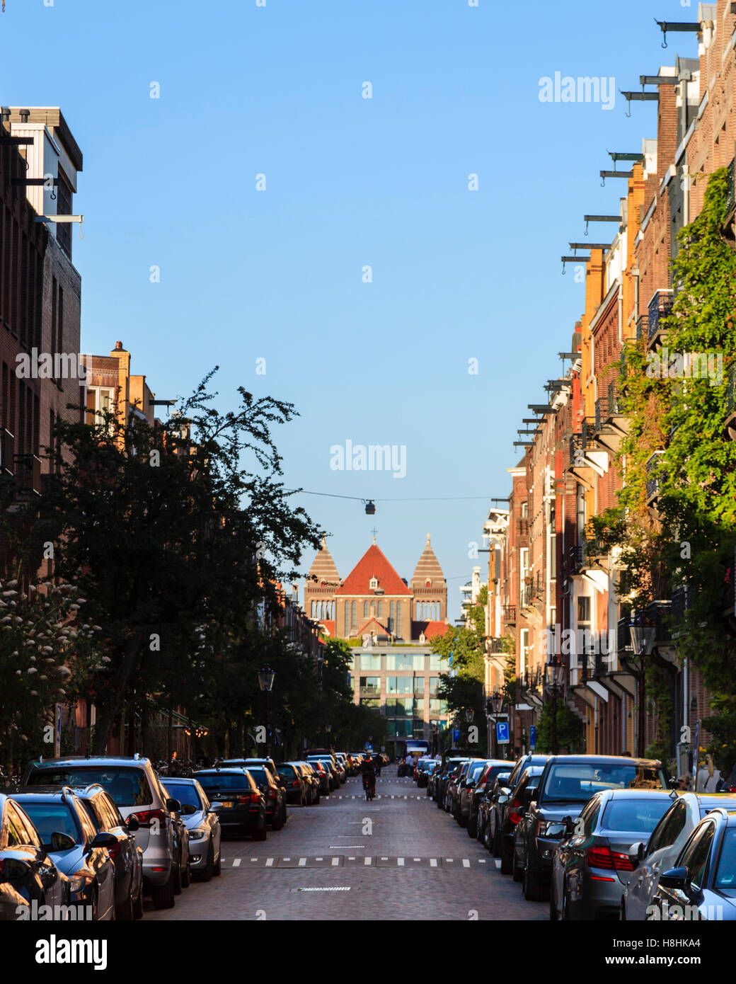 Valeriusstraat, a typical street in Amsterdam with the Obrechtkerk at