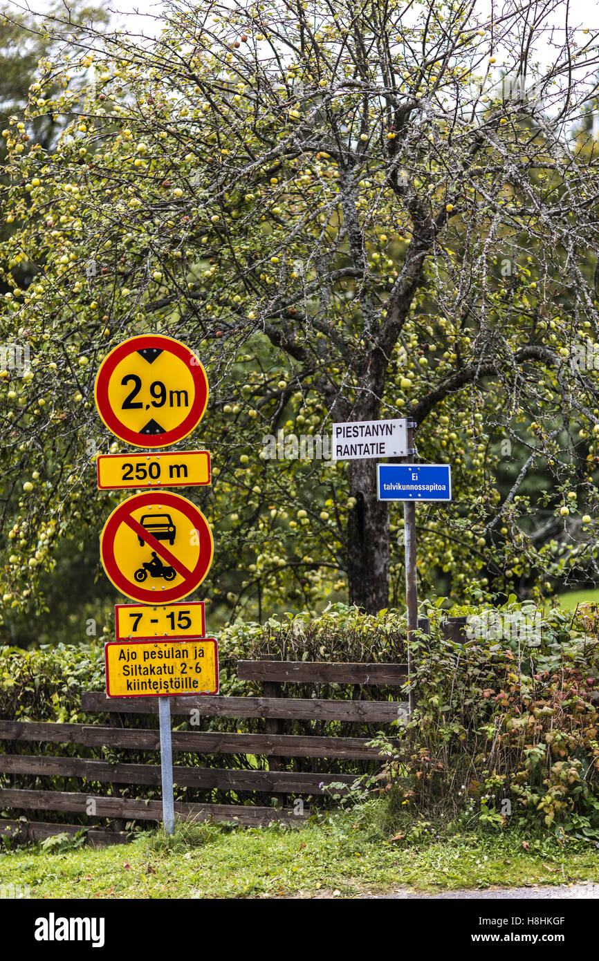 Piestany street in Heinola, sister cities, road signs, Stock Photo