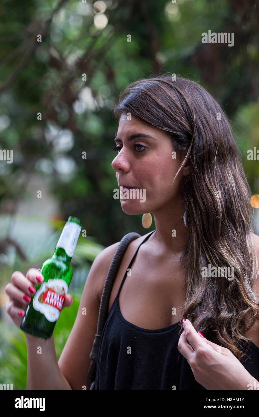 Girl drinking beer Stock Photo Alamy