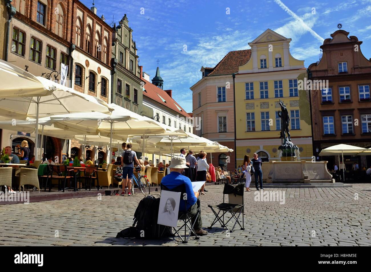 Preserved old town square in Poznan, Poland on a sunny summer day. Stock Photo