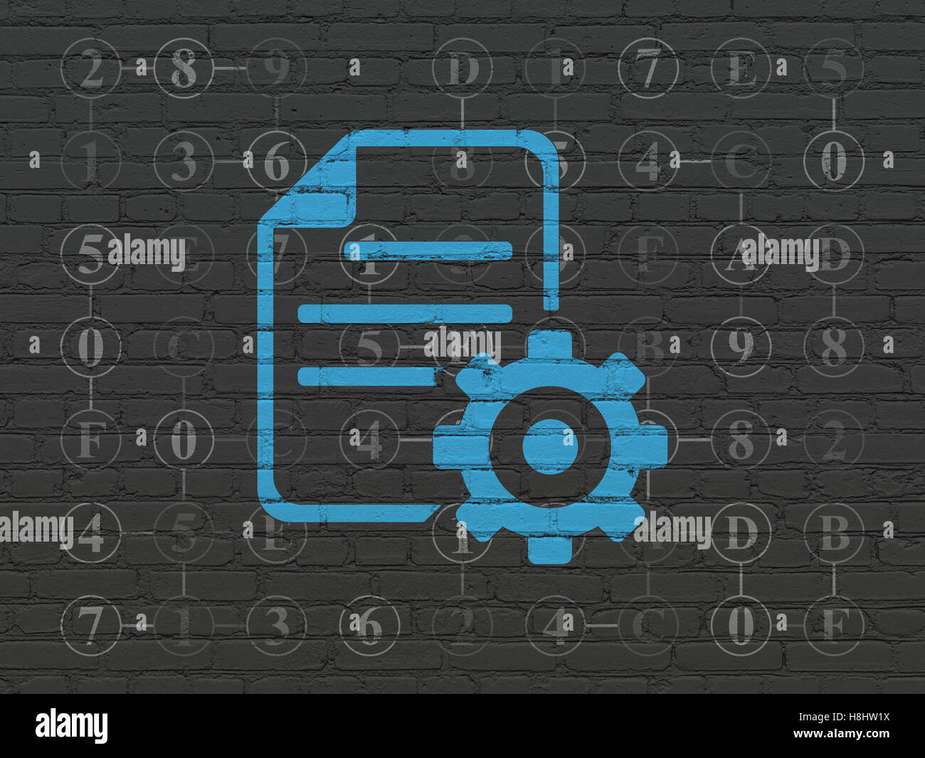 Database concept: Gear on wall background Stock Photo - Alamy