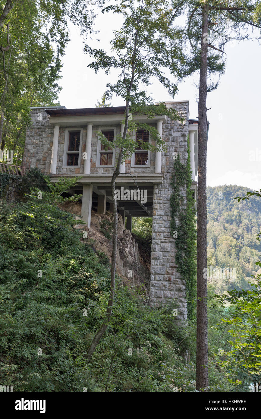 Cafe Belvedere upper terrace, Villa Bled Resort, Slovenia. It is former summer tea house of Marshal Tito, President of former Yu Stock Photo