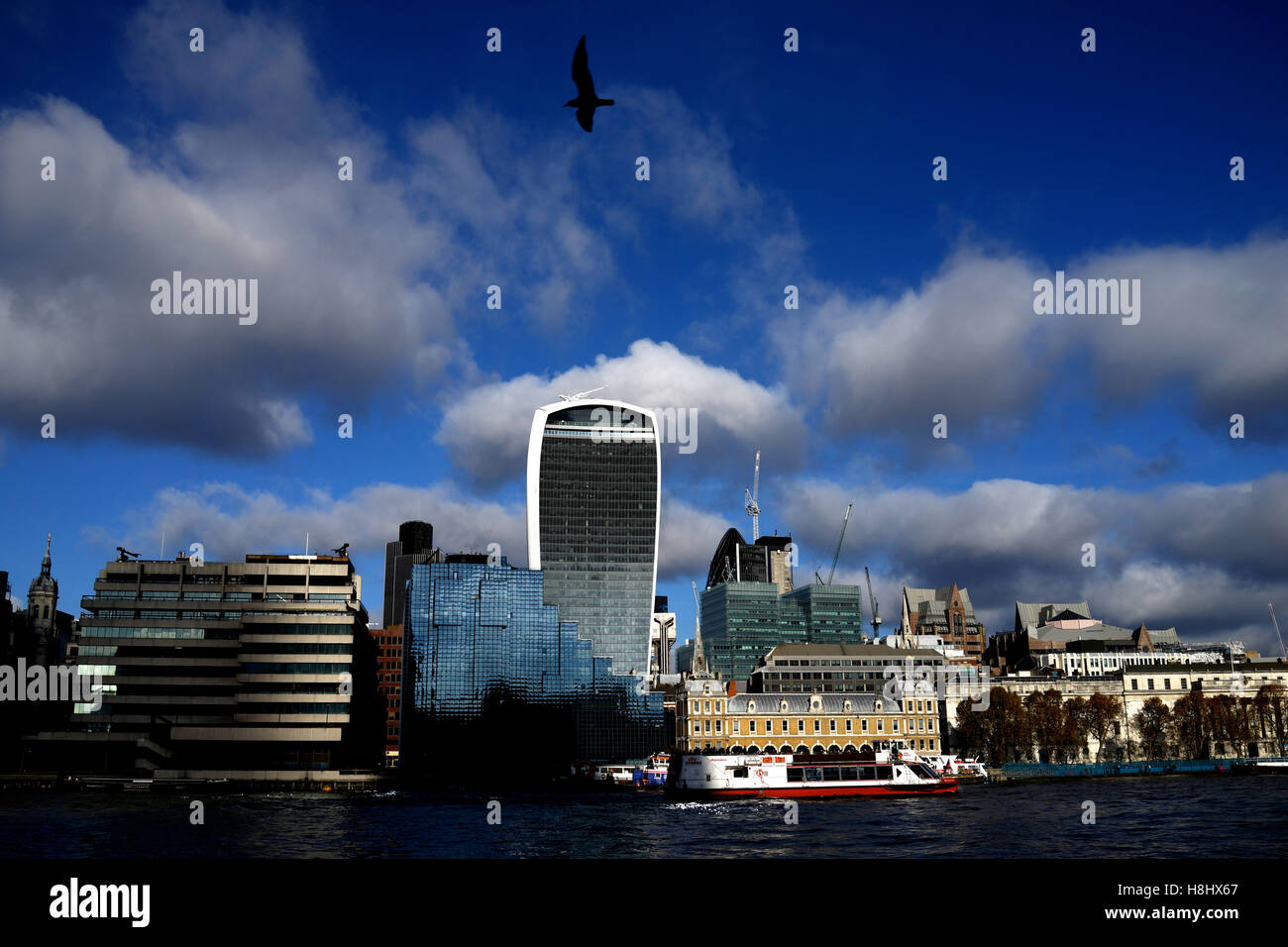 The Walkie Talkie building, London, with the river Thames in the foreground Stock Photo