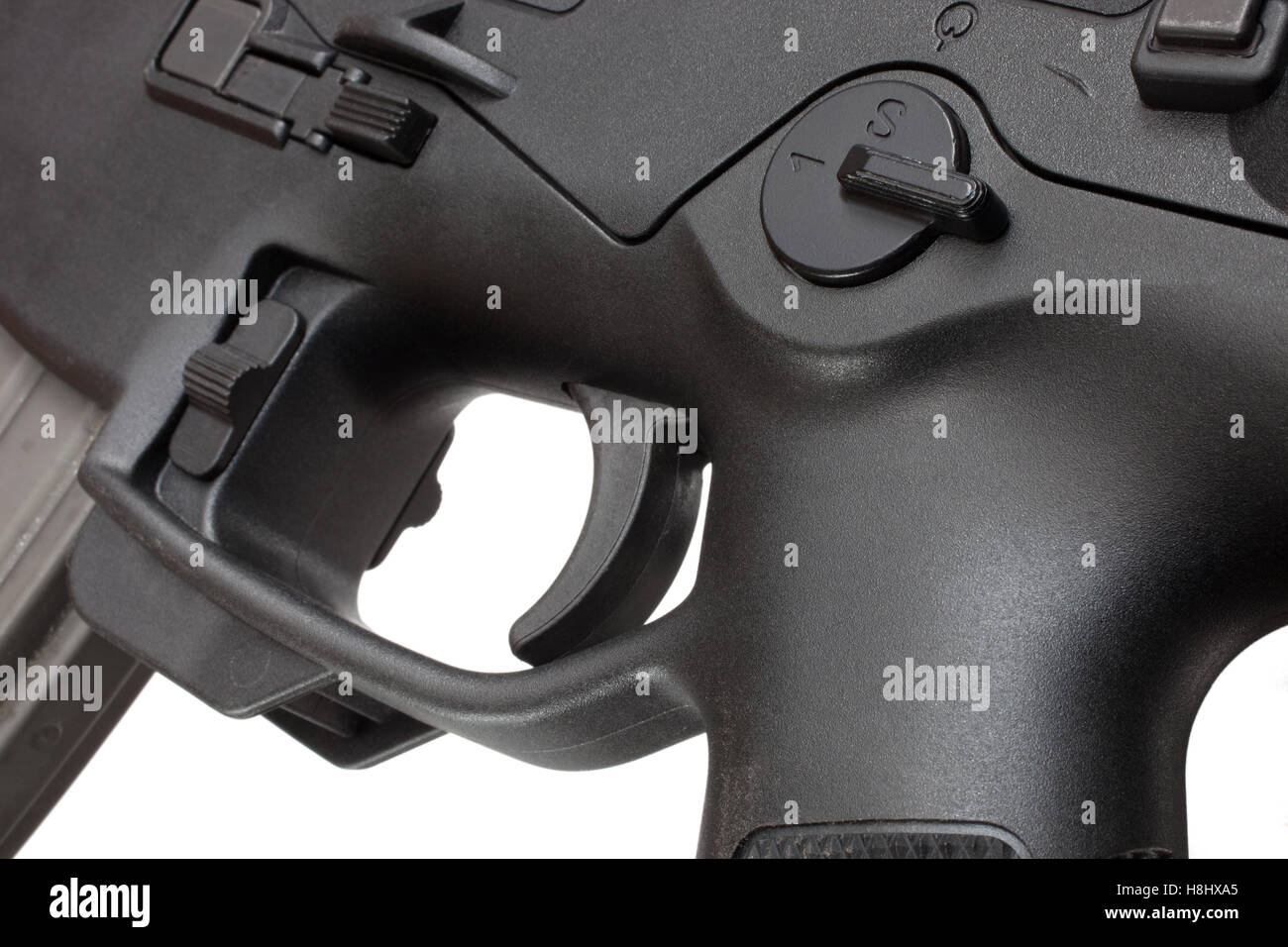 Trigger group and lower receiver on a modern sporting rifle Stock Photo