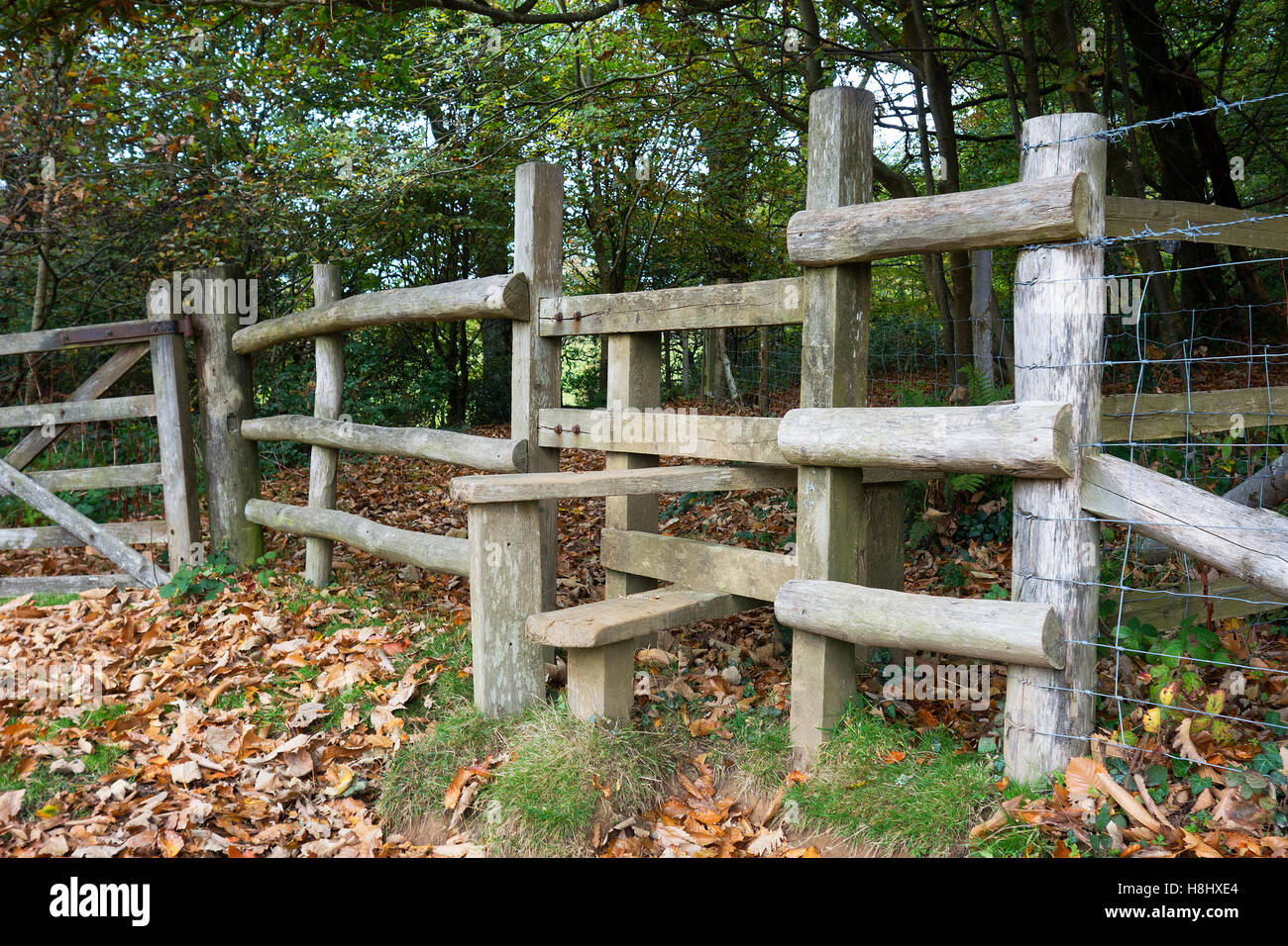 a stile in the lancashire countryside Stock Photo