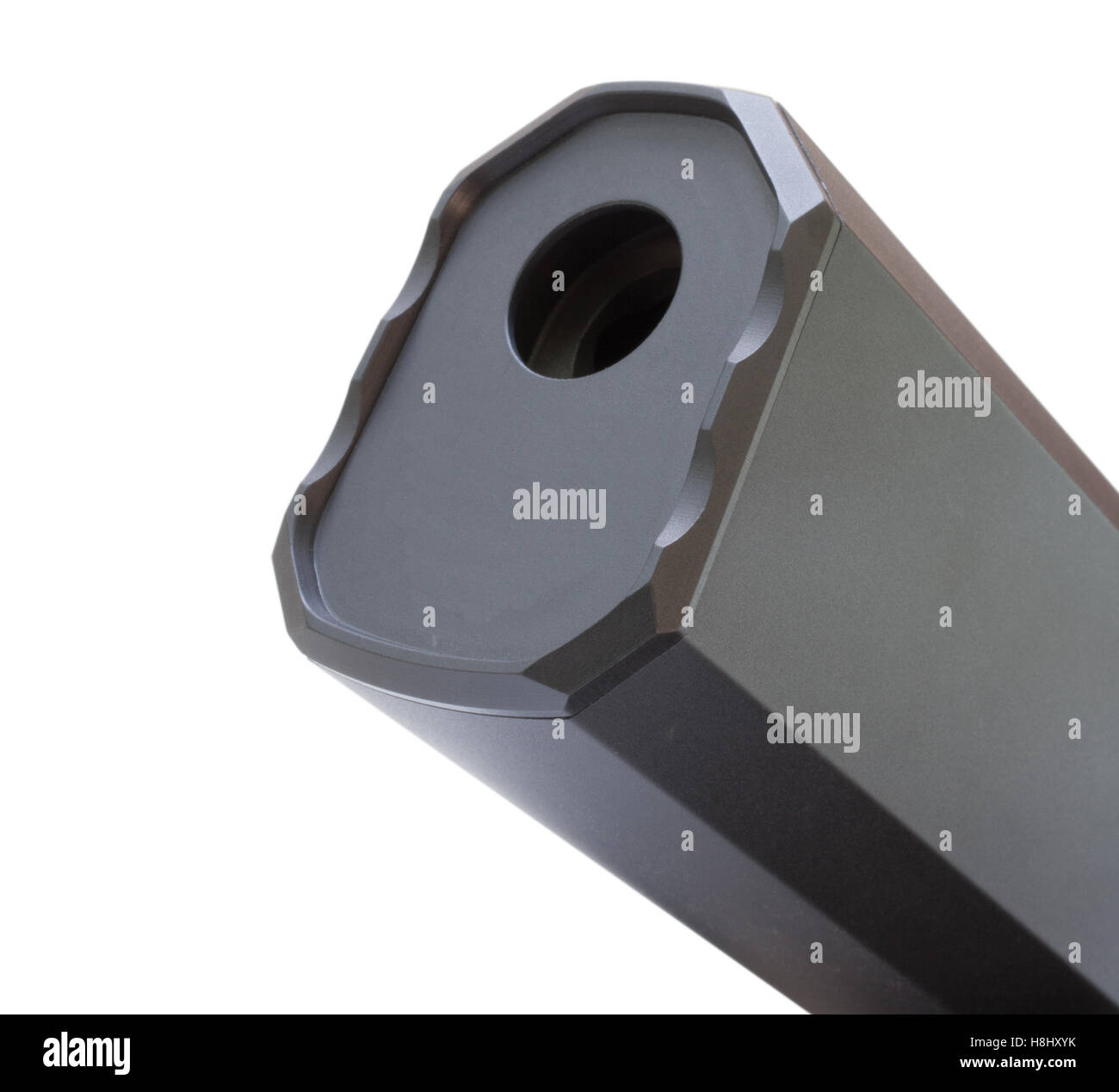 Business end of a silencer that is isolated on white Stock Photo - Alamy