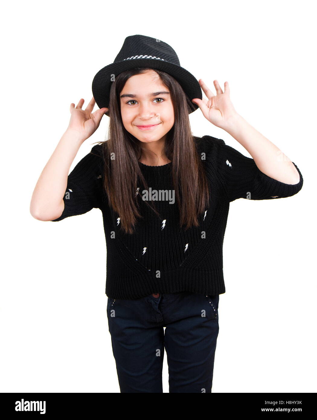 little pretty girl with the hat Stock Photo Alamy