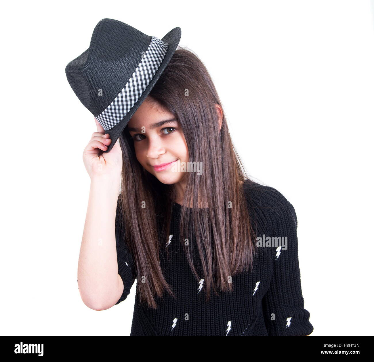 little pretty girl with the hat Stock Photo Alamy