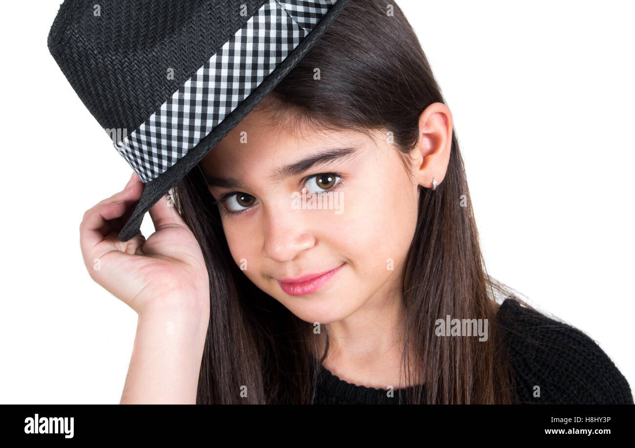 little pretty girl with the hat Stock Photo Alamy