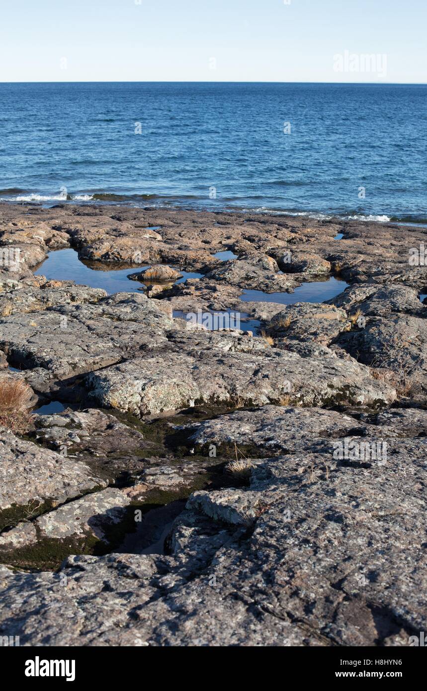 The shore of Lake Superior at Gooseberry Falls State Park in Two