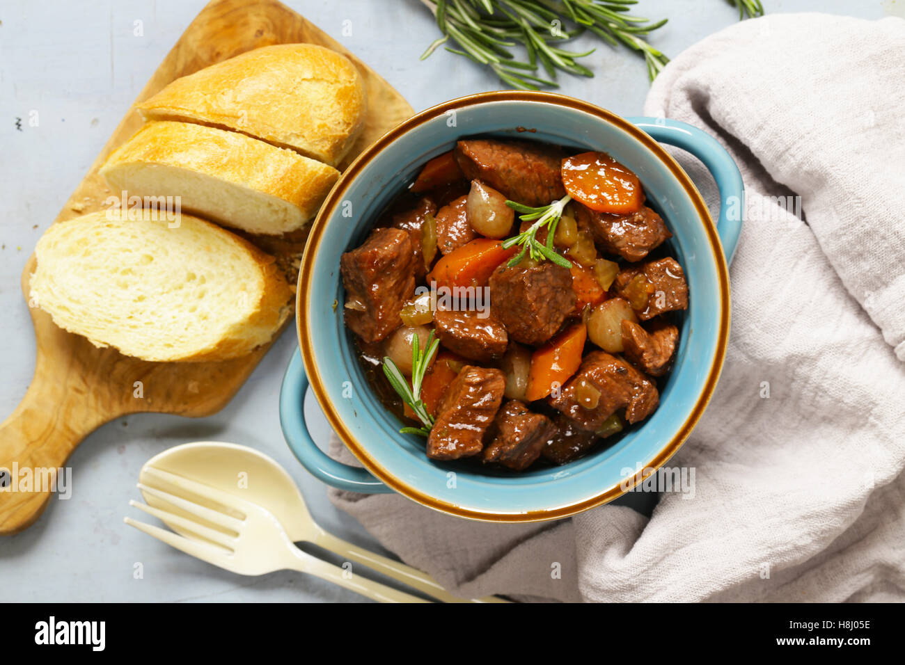 Traditional  beef goulash - Boeuf bourguigno. Comfort food. Stew meat with vegetables Stock Photo