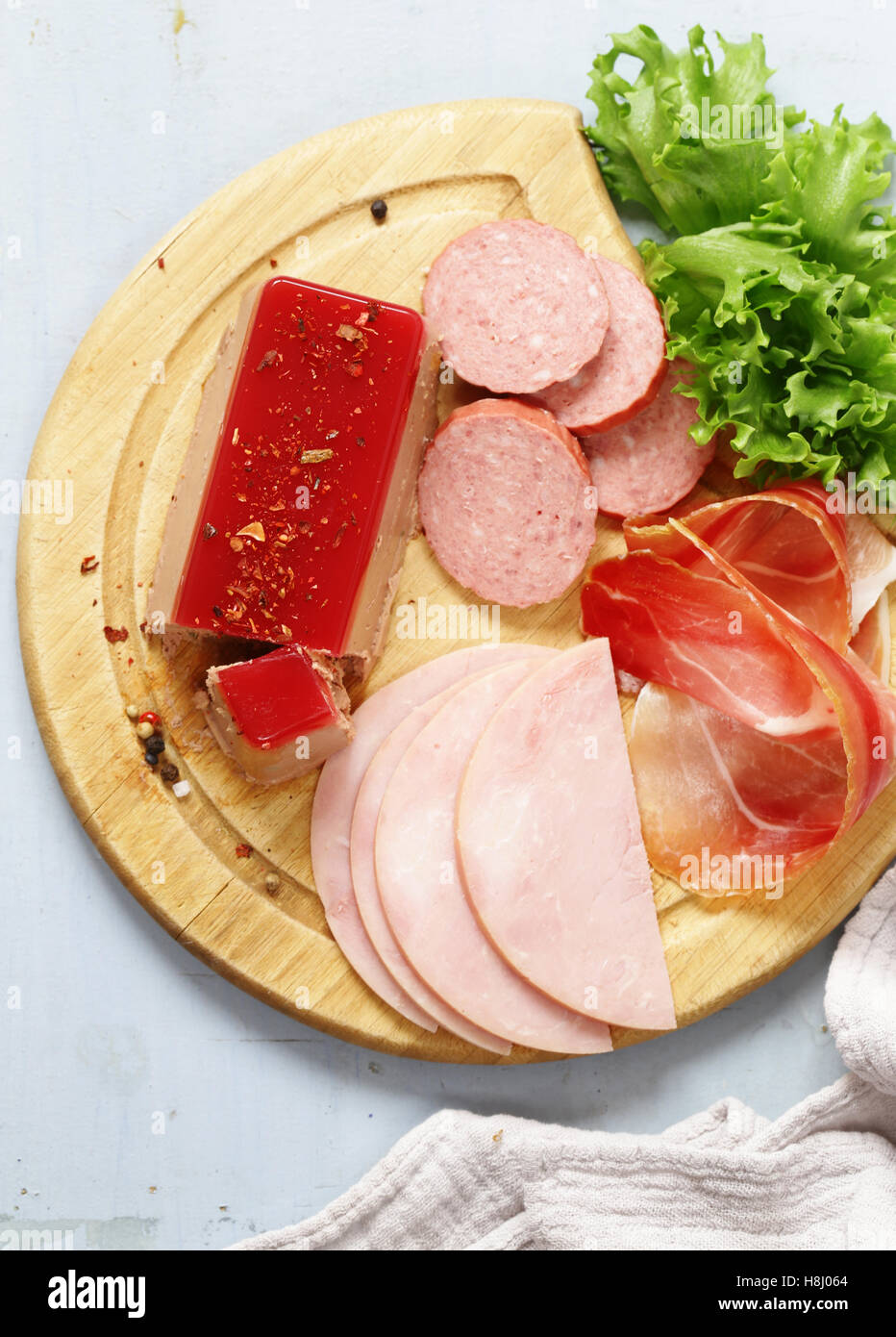 Assorted deli meats ham, salami, parma, prosciutto, pate Stock Photo