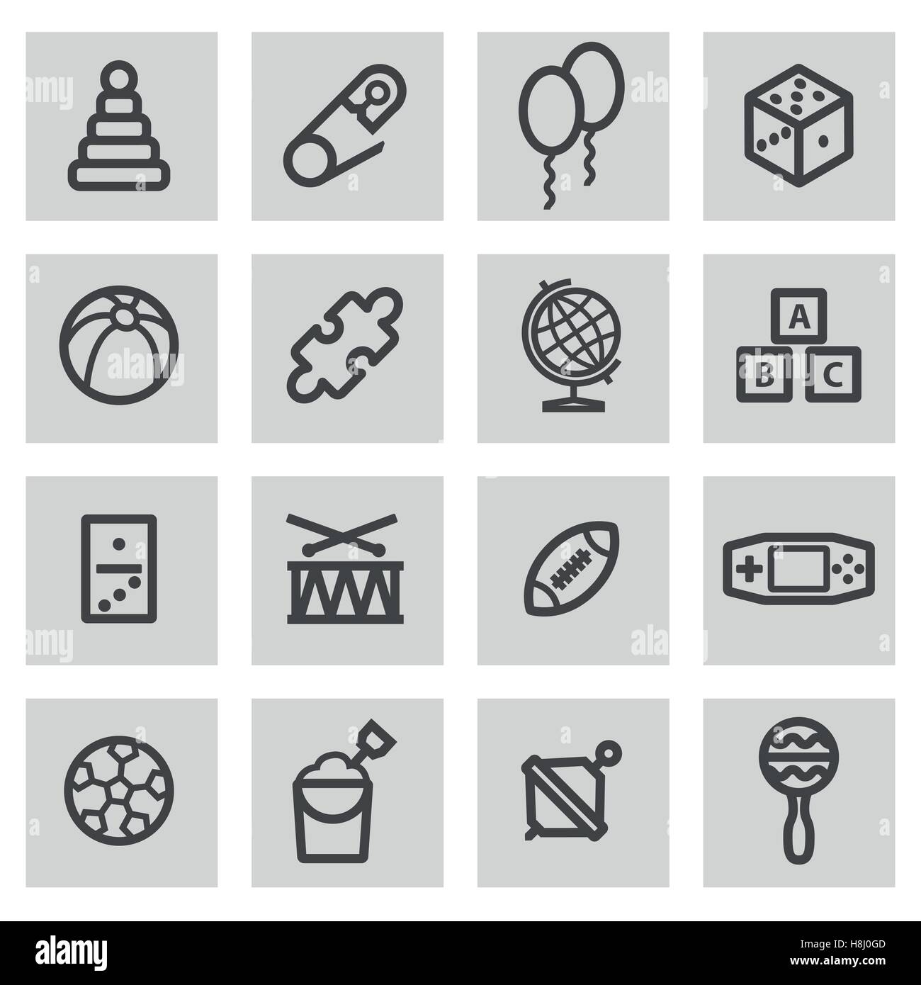Vector black line toys icons set on grey background Stock Vector Image ...