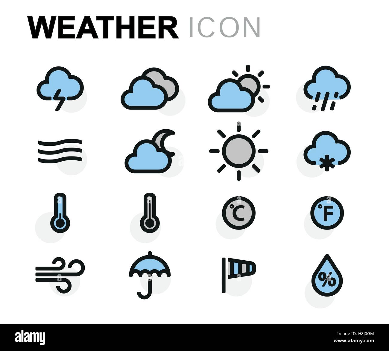 Vector flat weather icons set on white background Stock Vector Image ...