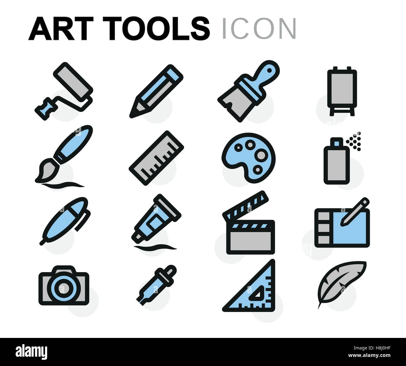 Vector flat art tools icons set on white background Stock Vector Image ...