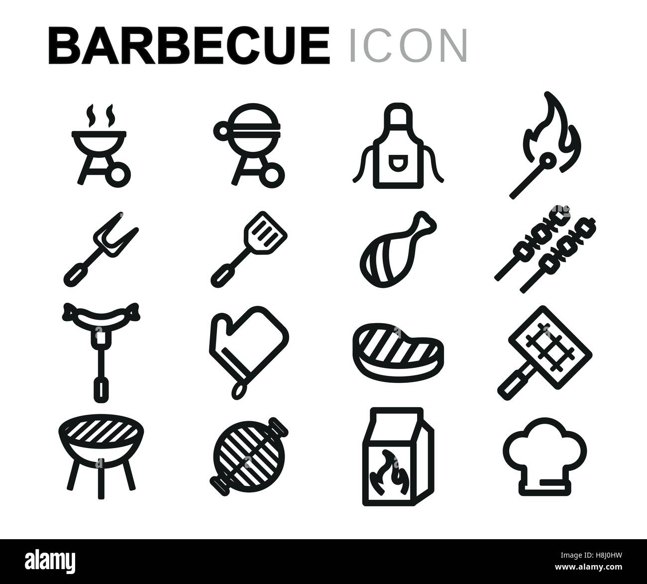 Vector line barbecue icons set on white background Stock Vector Image ...