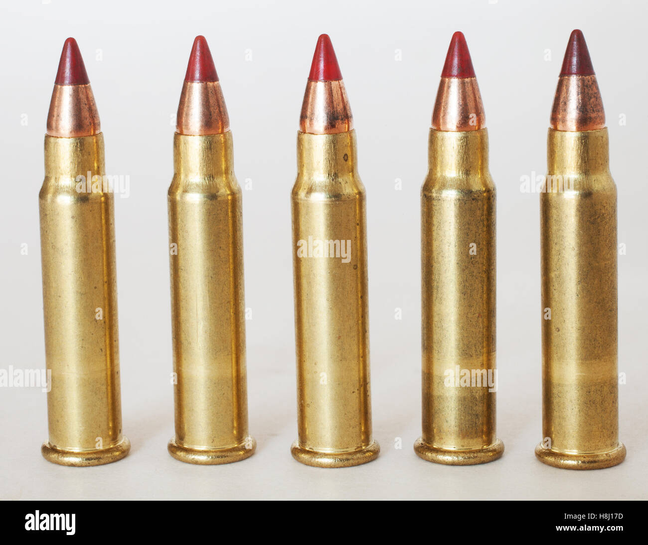Rimfire ammunition that is used in a seventeen caliber gun Stock Photo