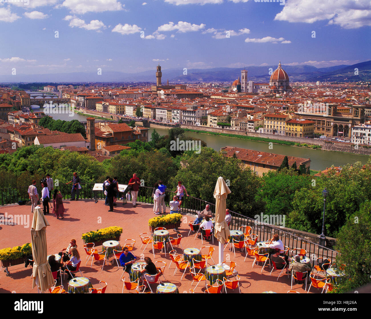 Elevated view of Florence viewed from Piazzale Michelangelo, Tuscany, Italy Stock Photo
