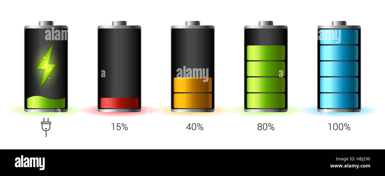 Discharged and fully charged battery smartphone - vector infographic. Isolated on white background Stock Vector