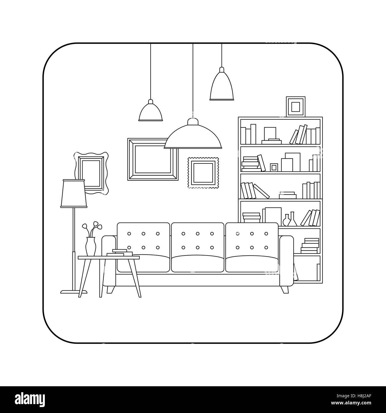 Living room line interior Stock Vector Image & Art - Alamy