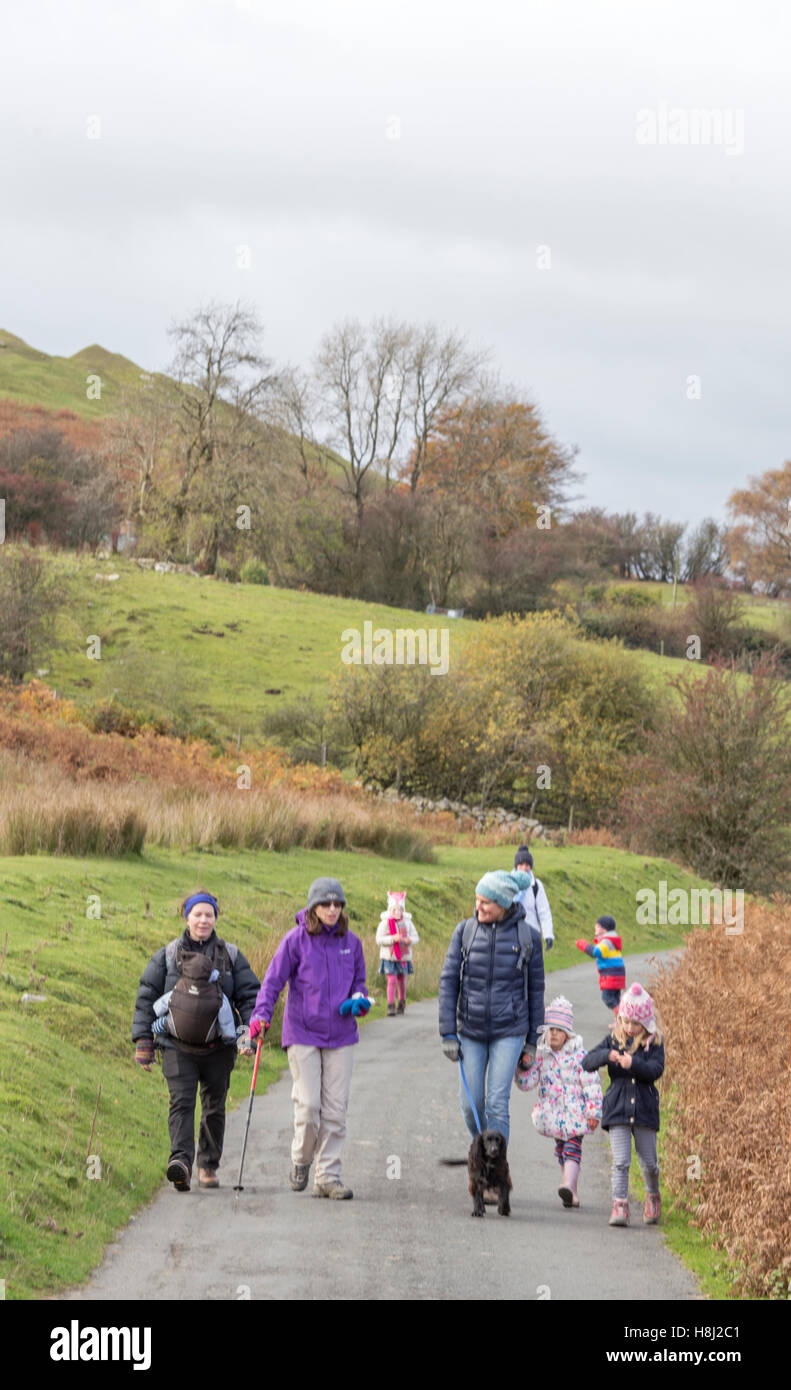 A autumn family walk in the Brecon Beacons National Park, Mid Wales, UK Stock Photo