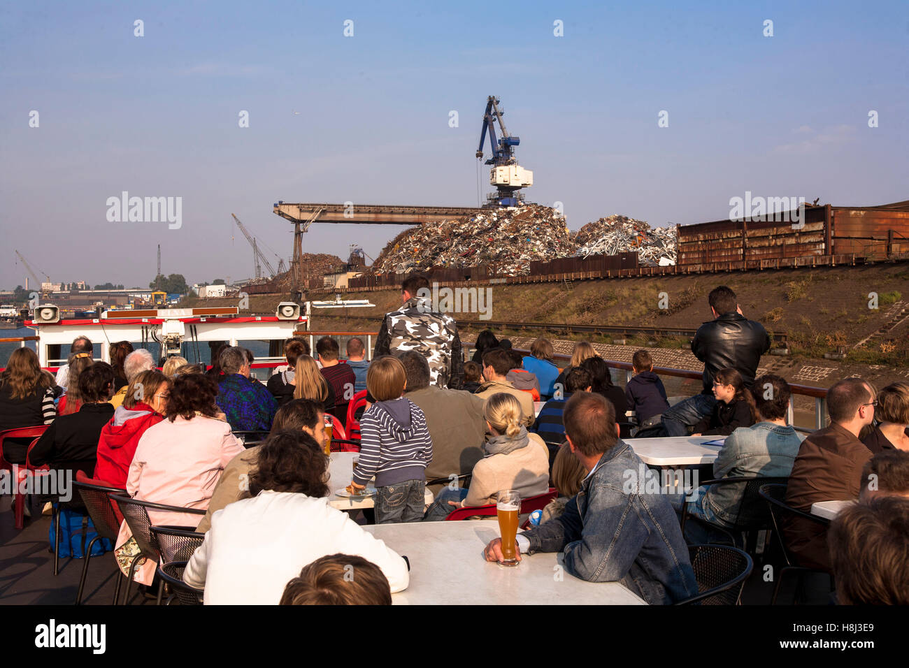 Germany, Ruhr area, Duisburg, harbor tour, crane on the scrap island. Stock Photo