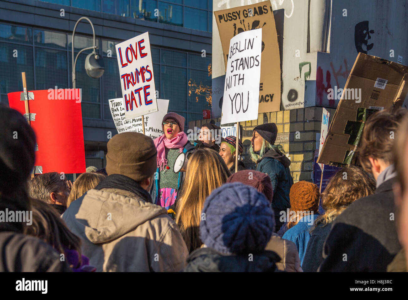 Berlin, Germany. 12th Nov, 2016. Feminists, queer and transgender activists gather in Berlin to protest against president-elect Donald Trump. The newly elected president of the United States of America is infamous for his homophobic, racist and misogynist comments. Credit:  Willi Effenberger/Pacific Press/Alamy Live News Stock Photo