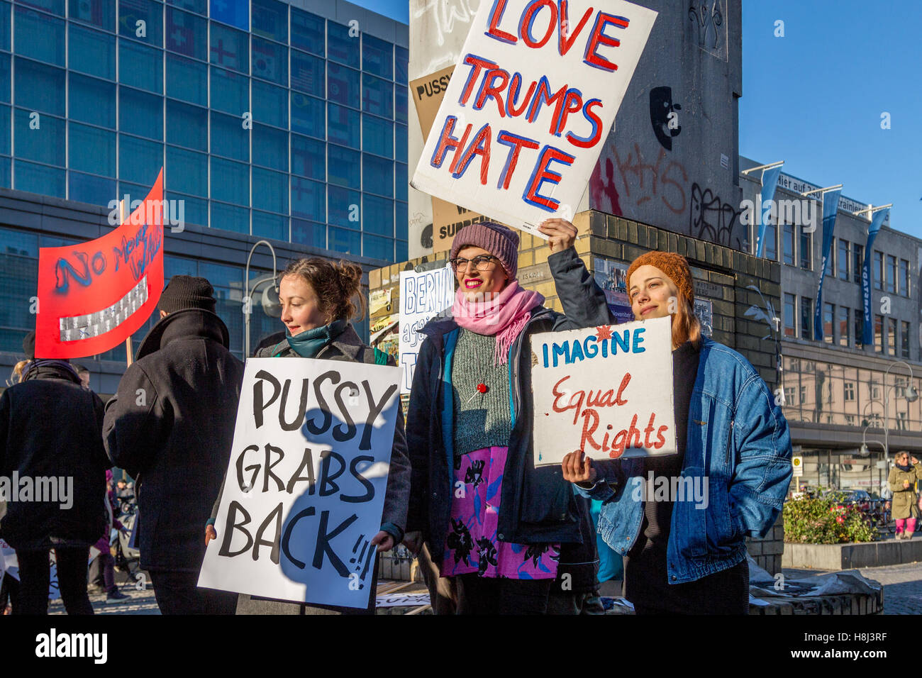 Berlin, Germany. 12th Nov, 2016. Feminists, queer and transgender activists gather in Berlin to protest against president-elect Donald Trump. The newly elected president of the United States of America is infamous for his homophobic, racist and misogynist comments. Credit:  Willi Effenberger/Pacific Press/Alamy Live News Stock Photo