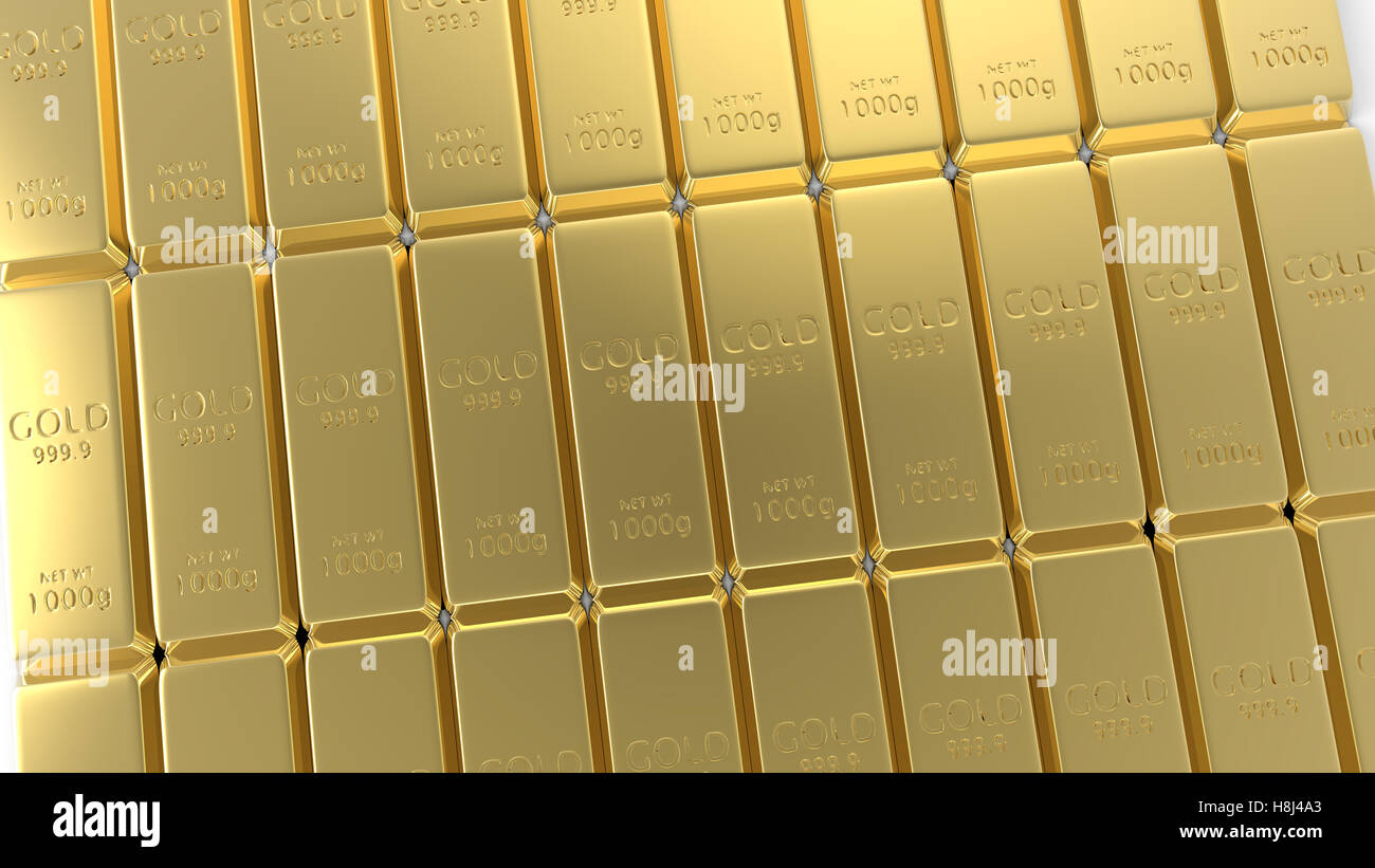 The 3d rendering set of gold bars isolated on white background Stock ...