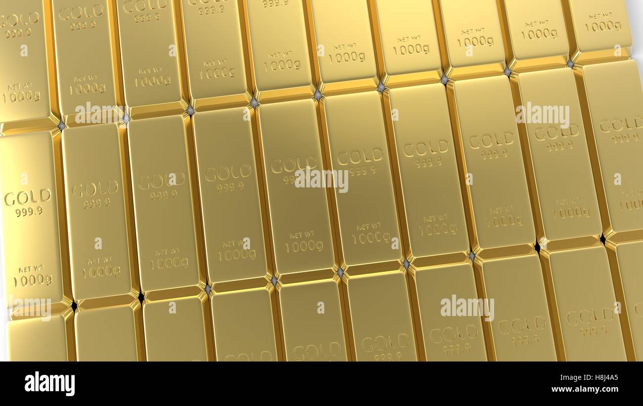 The 3d rendering set of gold bars isolated on white background Stock ...